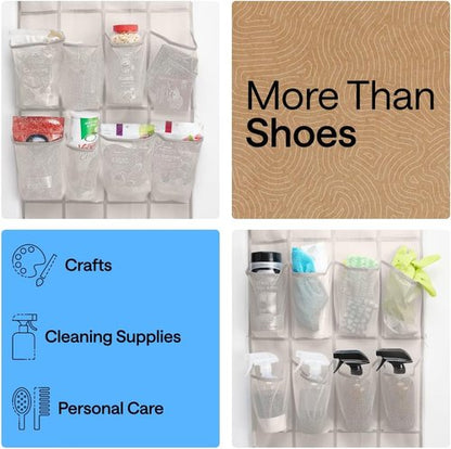 GORILLA GRIP Over The Door Shoe Organizer - 24 Large Breathable Mesh Pockets | Space-Saving Storage Solution