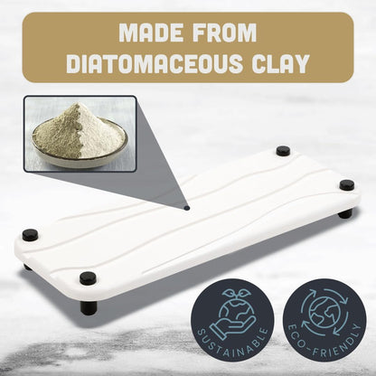 Skiennix 2pc Stone Drying Tray - Diatomite Sink Caddy & Organizer - Water Absorbing Bathroom Mat (White)
