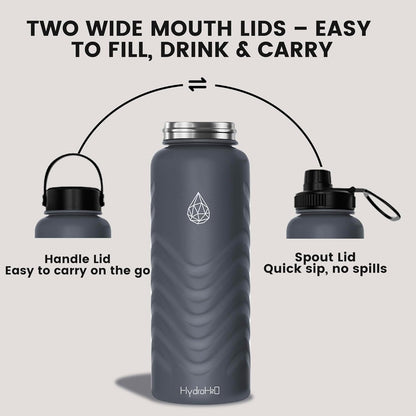 Skiennix 32oz Stainless Steel Insulated Water Bottle - 48H Cold & 24H Hot, Leak-Proof, BPA-Free | Grey