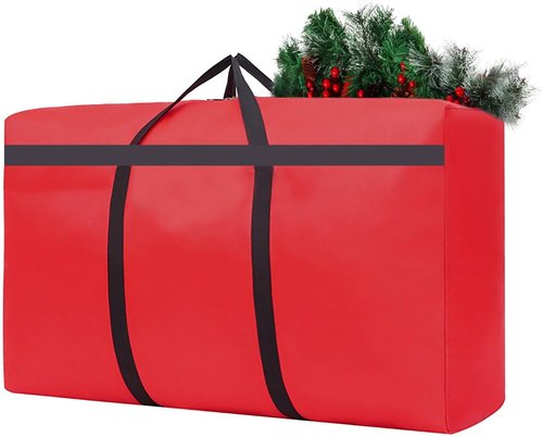 HikooLSS Christmas Tree Storage Bag - Heavy Duty 600D Oxford Fabric | Fits 4Ft/5Ft Trees, Red (39" X 12" X 24")