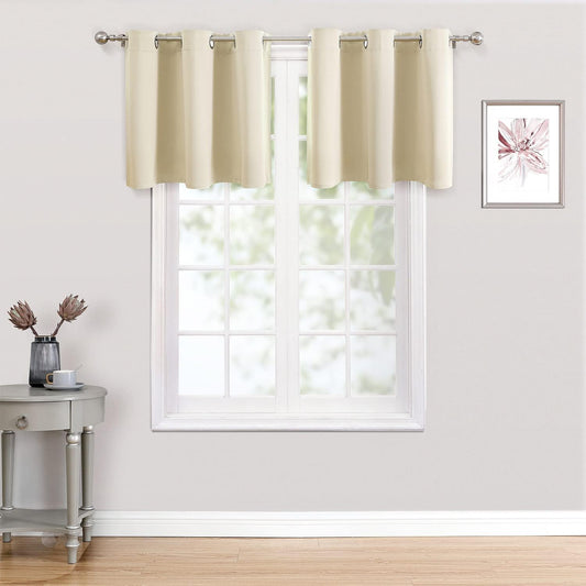 ChrisDowa Grommet Short Kitchen Valances - Thermal Insulated Room Darkening Curtains (Beige, 52 x 18 Inch)