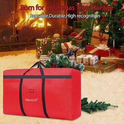 HikooLSS Christmas Tree Storage Bag - Heavy Duty 600D Oxford Fabric | Fits 4Ft/5Ft Trees, Red (39" X 12" X 24")