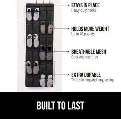 Gorilla Grip Shoe Organizer - Over The Door Design | Holds Up To 40lbs | 2-Pack with LED Tactical Flashlight