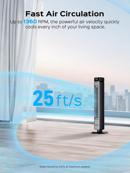 Tower Fan - 40-Inch Oscillating Cooling Fan with Remote, 30dB Quiet Operation, 6 Speeds & 12H Timer