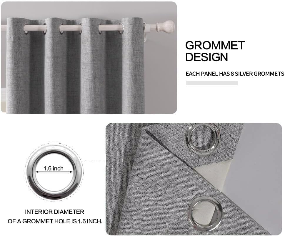 MIULEE Linen Blackout Curtains - 100% Thermal Insulated Grommet Drapes | Grey, 42" x 84" (2 PCs)