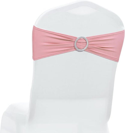 MDS Spandex Chair Sashes - Pack of 250 Elastic Stretch Bands with Buckle Slider Bow | Dusty Rose