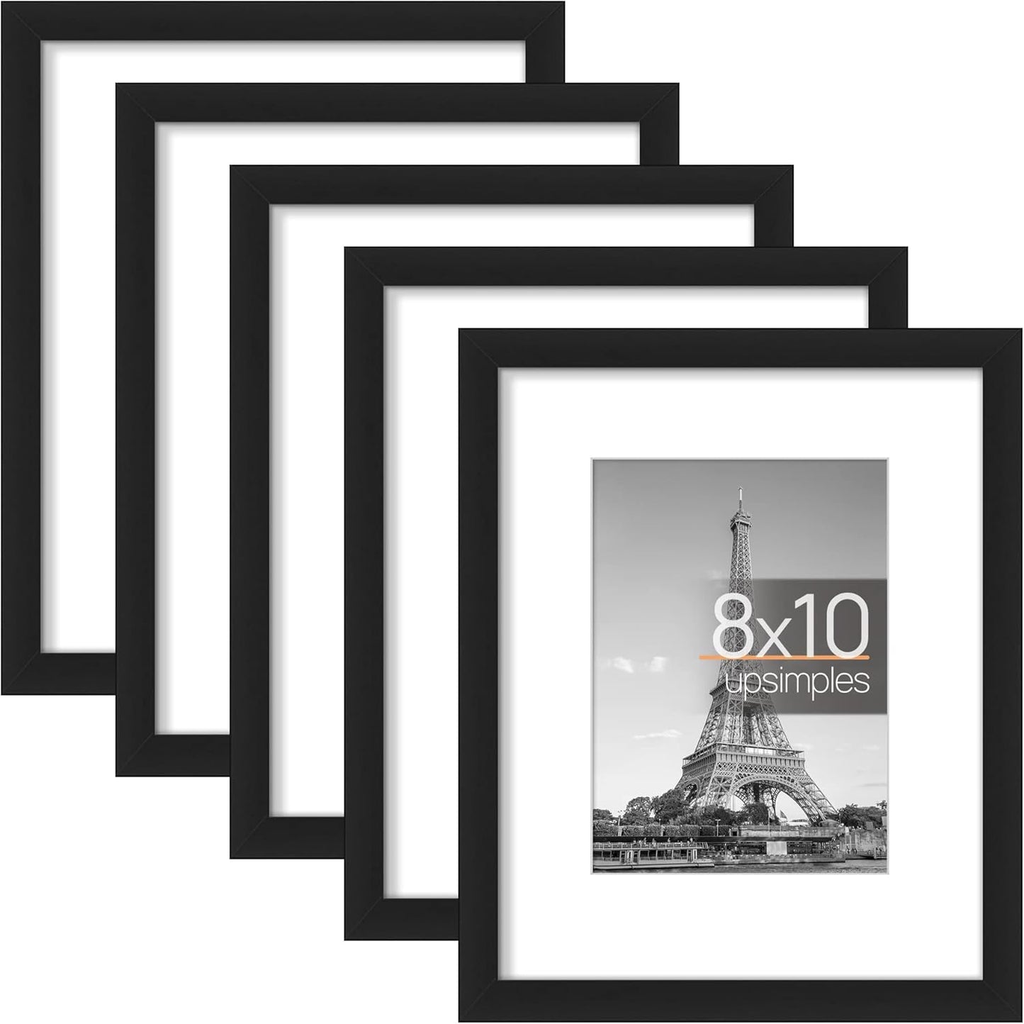 Upsimples 8x10 Picture Frame Bundle - 5 Black Frames with 11x14 Mahogany Diploma Frame