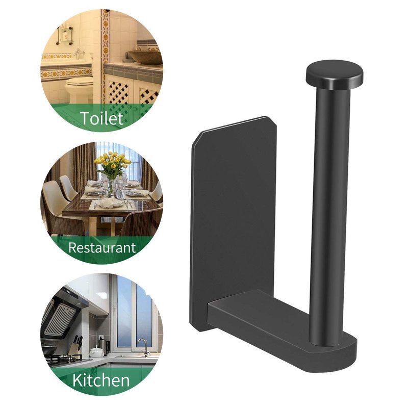 VAEHOLD Self Adhesive Toilet Paper Holder Kitchen Washroom Adhesive Toilet Roll Holder No Drilling for Bathroom Stick on Wall Stainless Steel Brushed Black