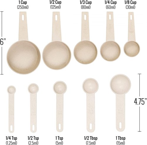 Beille Measuring Cups & Spoons Set - 10-Piece Wheat Straw Cooking Tools