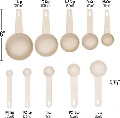 Beille Measuring Cups & Spoons Set - 10-Piece Wheat Straw Cooking Tools