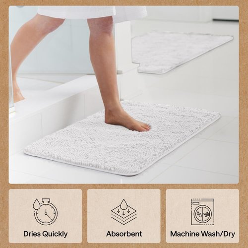GORILLA GRIP Bath Rug Mat 54x24, Thick Soft Absorbent Chenille, Quick Dry Microfiber Mats, Rubber Backing Washable Shower Floor Rugs, Bathmat Runner, US Designed Bathroom Home Decor Accessories White