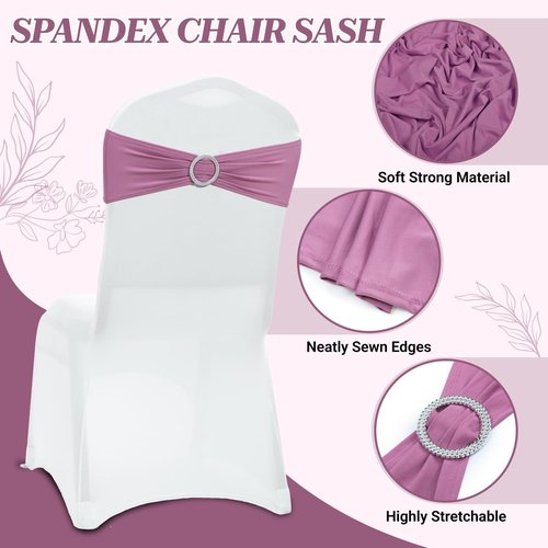 MDS Premium Stretch Chair Sashes - Pack of 25 Elastic Covers with Buckle Slider | Dusty Pink for Weddings & Events