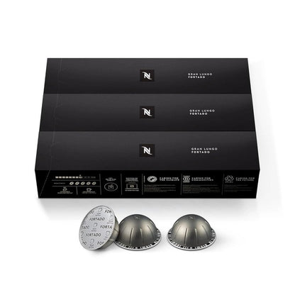 Nespresso Capsules Vertuo, Fortado Gran Lungo Americano, Dark Roast Espresso Coffee, 30 Count Coffee Pods, Brews 5.0oz.