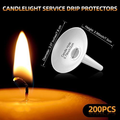 Church Candle Holders by Candlelight Service - 200 Pcs Plastic Drip Protectors for Vigil & Events