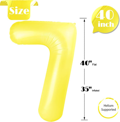 Yellow 7 Balloon - 40 Inch Number Balloon for 7th Birthday Decorations | Perfect for Girls and Women
