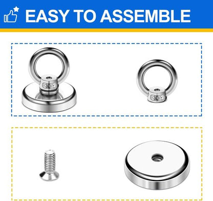 Magnetic Hooks - 60 lbs Pulling Force Rare Earth Hooks with Countersunk Hole | 10 Pack for Home & Office