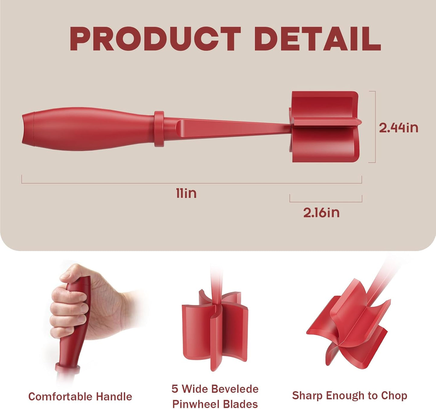 Skiennix Meat Chopper Set - Premium Heat Resistant Hamburger Grinder for Ground Beef & Turkey | Non-Stick Red