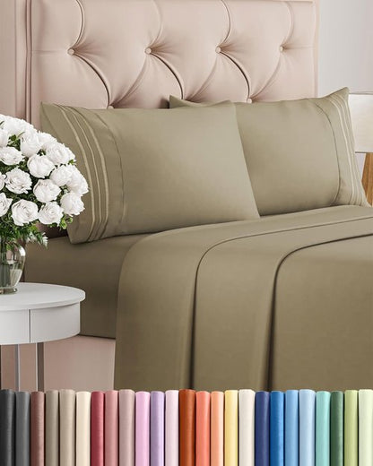 Cal King Size Sheet Set by Oeko-Tex | Comfy, Breathable & Cooling - Ultra-Soft, Wrinkle-Free Bedding in Khaki