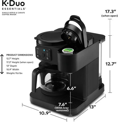 K-Duo Essentials Coffee Maker - Single Serve K-Cup & 12-Cup Carafe Brewer | 72 oz Reservoir, Pause & Pour Feature