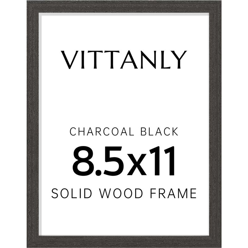 Vittanly 8.5x11 Picture Frame, Solid Wood Frame with Plexiglass, Includes 6x8 Mat, Wall Hanging or Tabletop for Photos, Home Decor, Charcoal Black, 1 Pack
