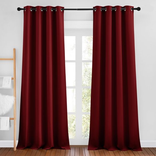NICETOWN Burgundy Red Curtains 102 inches Long, Grommet Thermal Insulated Solid Blackout Curtains Privacy Window Treatments for Bedroom/Living Room, W46 x L102, 2 Panels