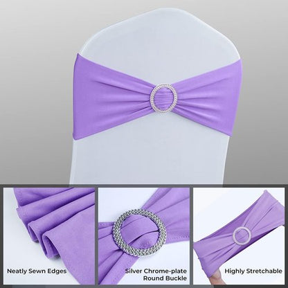 Babenest Spandex Chair Sashes - 100PCS Premium Stretch Covers with Buckle Slider for Weddings & Events | Purple