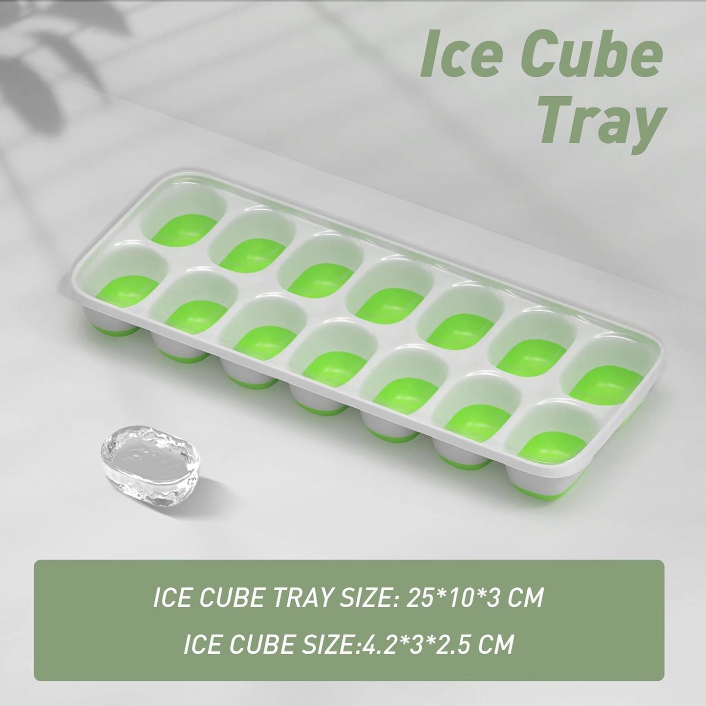 Skiennix Ice Cube Tray Set - 3 Durable Stackable Trays with Lids for Easy Ice Release | 42 Cubes