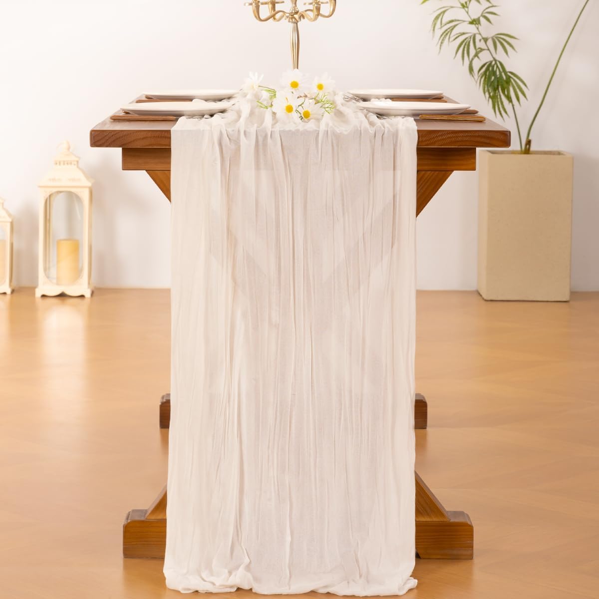 Socomi Ivory White Cheesecloth Table Runner - 15pcs Rustic Boho 120 Inch for Weddings & Events