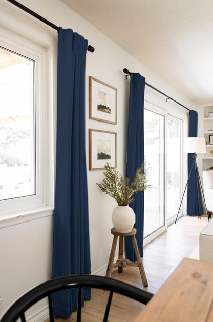 Skiennix 100% Blackout Linen Curtains - Thermal Insulated Drapes, 50" W x 90" L, Midnight Blue - 2 Panels Set