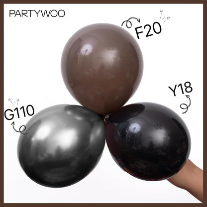 PartyWoo Dark Brown Balloons - 100pcs Boho Coffee Neutral Fall Arch Kit | 5-18 Inch Sizes for Events