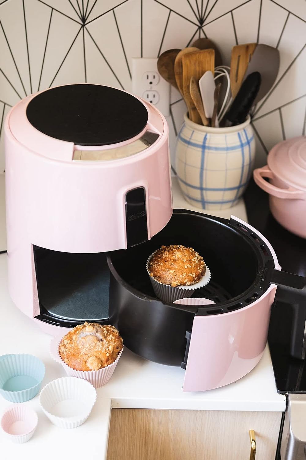 Skiennix Reusable Silicone Baking Cups - BPA-Free Muffin Liners, Mini Size, 24 Pack, Pink/Gray/Blue