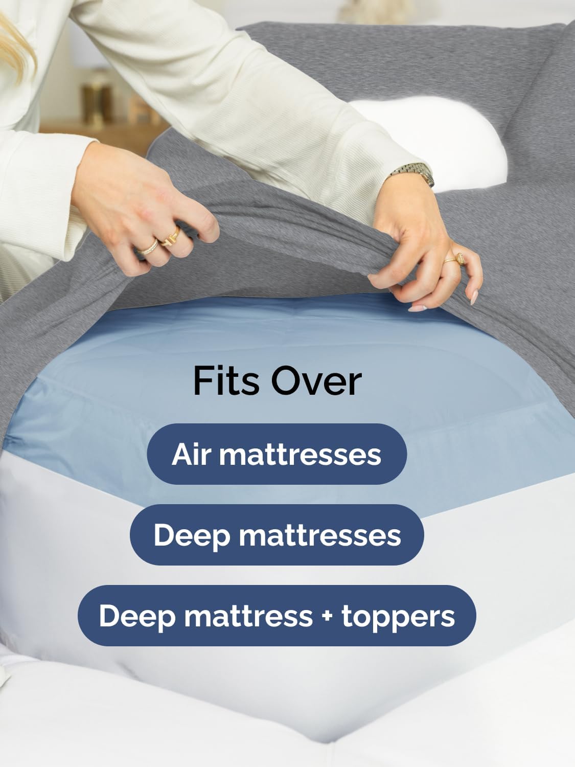 Skiennix Extra Deep Full Sheet Set - 6 Piece Breathable Cooling Sheets - Luxury Hotel Bedding in Heathered Grey