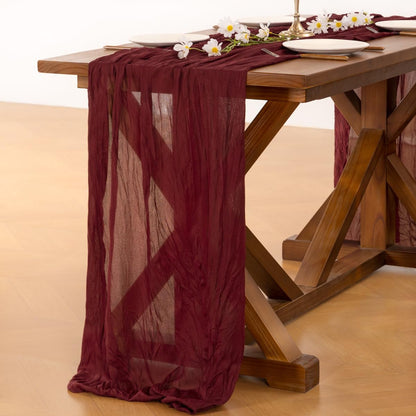 **Socomi Burgundy Red Table Runner - Boho Rustic Cheesecloth Design | 120 Inch for Weddings & Events**
