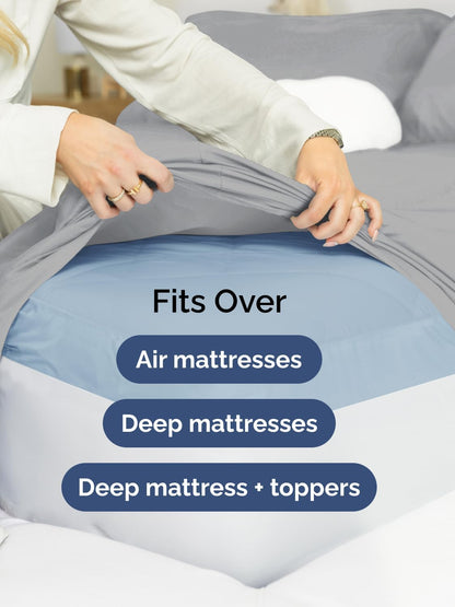 Skiennix Extra Deep Twin Sheet Set - 4-Piece Breathable Cooling Bedding - Soft, Wrinkle-Free Steel Blue