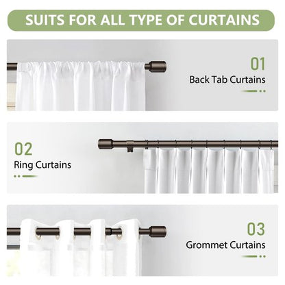 5/8” Diameter Curtain Rods 30-60 Inch, for 30-54 Inch Windows, Adjustable Splicing Bronze Curtain Rods for Windows with Brackets, Window Rod Long Small Curtains Rod