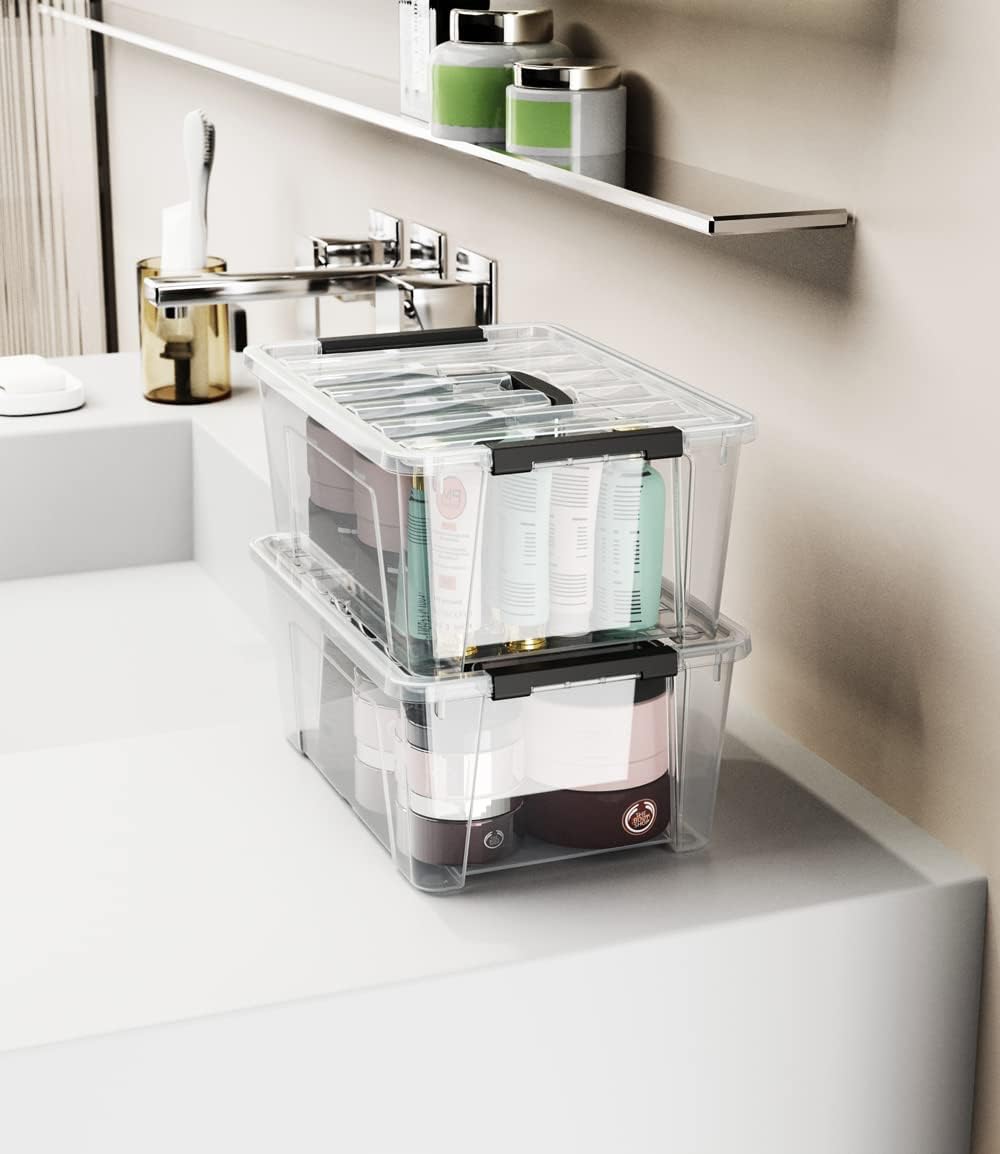 WYT Clear Storage Latch Bins - 6-Pack Organizer Box with Handles and Lids | 5-Litre Capacity