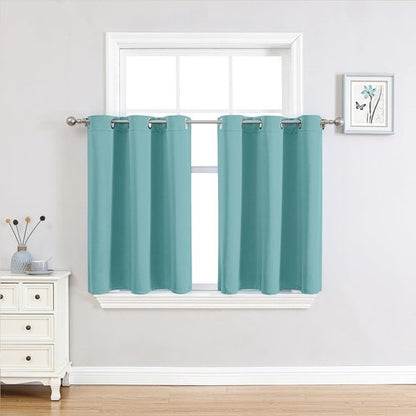 ChrisDowa Small Window Curtains - Grommet Thermal Insulated Room Darkening Panels, Aqua, 34 x 36 Inch