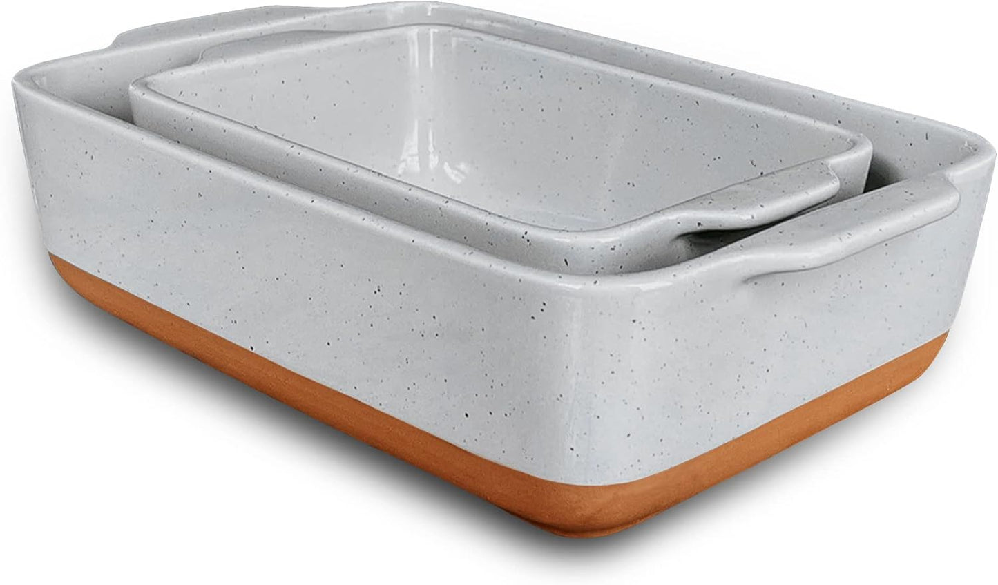 Mora | Ceramic Baking Dishes Set of 2 - Versatile Casserole & Loaf Pans, 7x11 in, Grey Porcelain