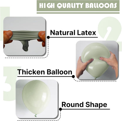 PartyWoo Sage Green Balloons - 50 Pack 12-Inch Boho Dusty Olive Latex Balloons for Events & Celebrations