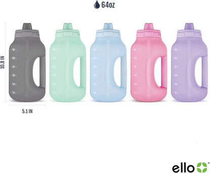 Ello Hydra 64oz Water Jug - Motivational Time Markers, Leak-Proof Lid & Straw | BPA-Free Plastic Bottle
