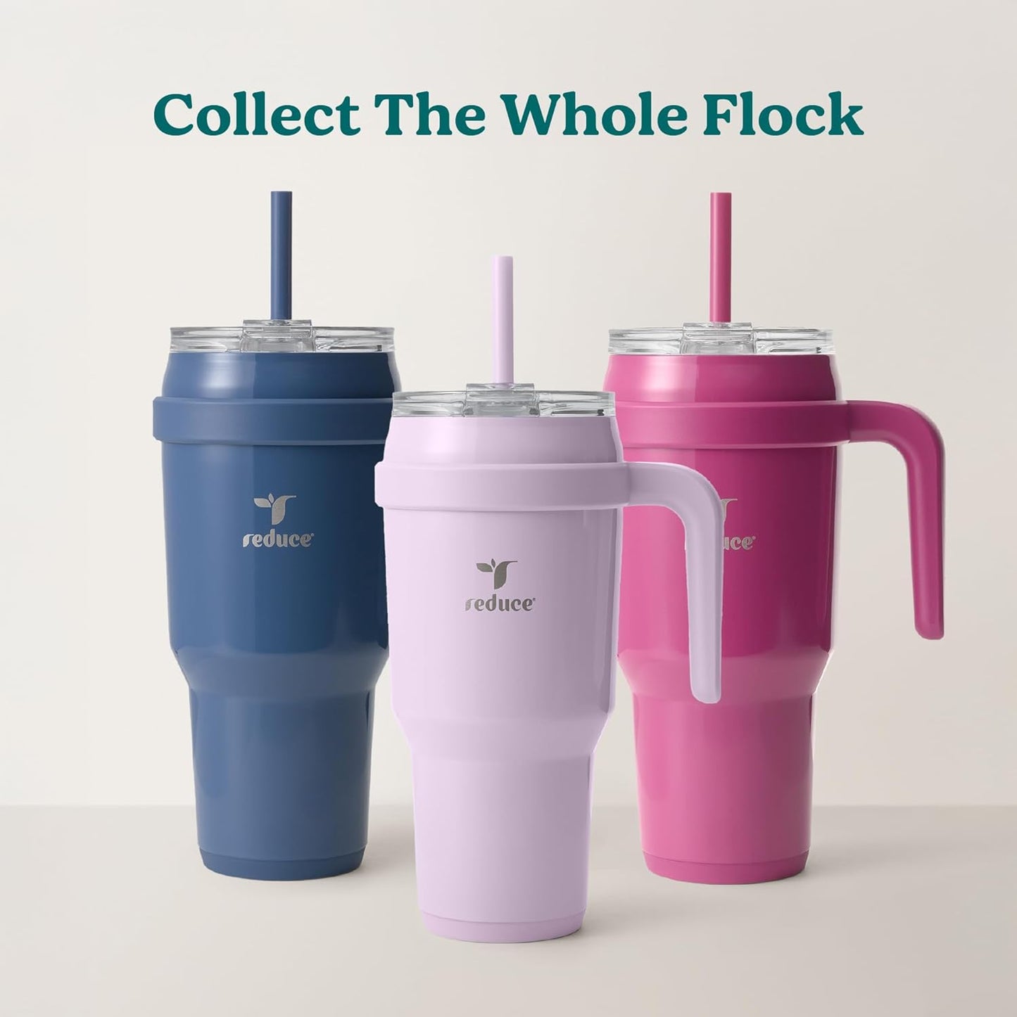 REDUCE Cold1 40 oz Tumbler - Vacuum Insulated Stainless Steel Water Bottle with Handle & Straw | Gloss Cotton Finish