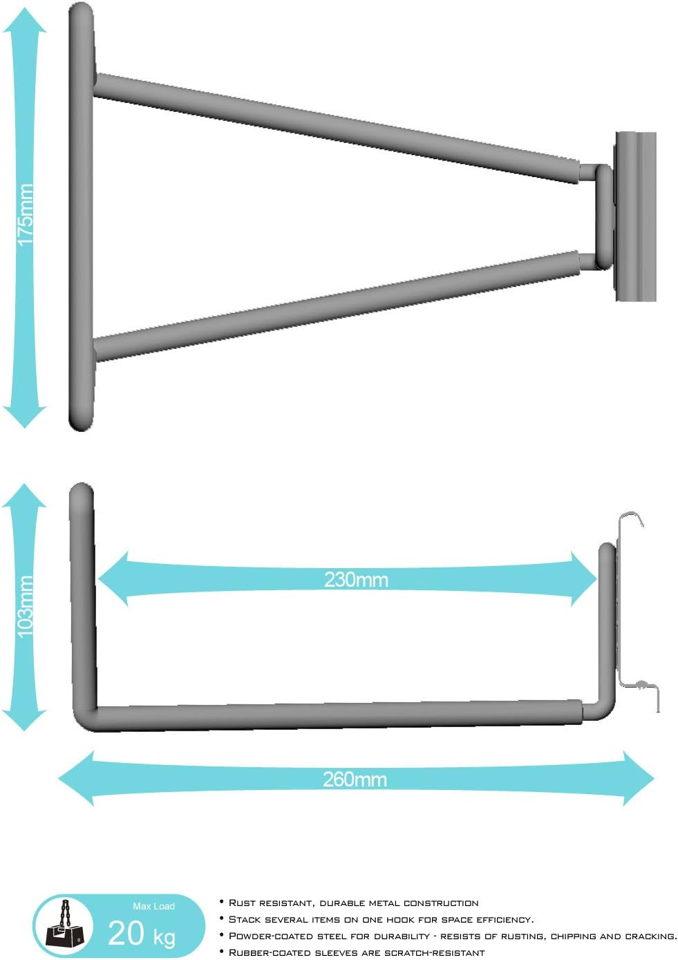 Ultrawall Heavy Duty Utility Hooks - 2-Pack Multi-Purpose Garage Organizer for Tools & Cords