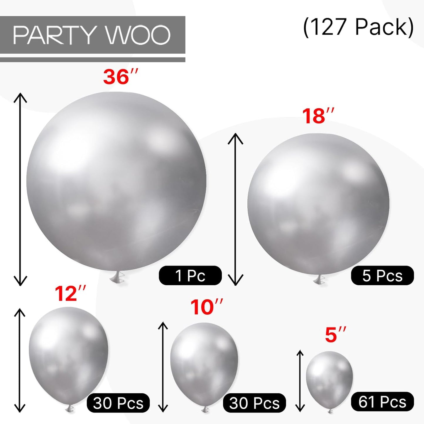 PartyWoo Silver Balloon Arch Kit - 127pcs in Various Sizes for Birthday & Engagement Decor | Silver-G102