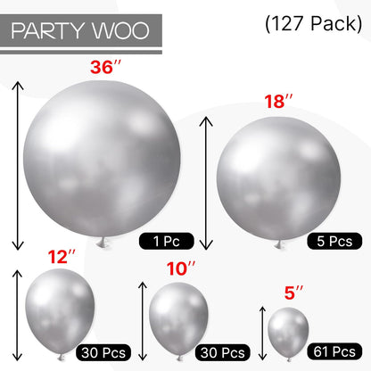 PartyWoo Silver Balloon Arch Kit - 127pcs in Various Sizes for Birthday & Engagement Decor | Silver-G102