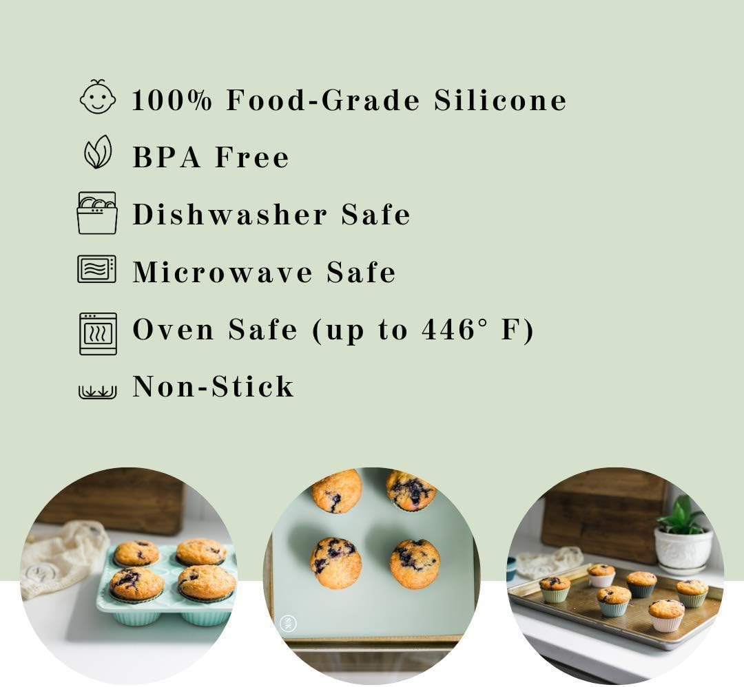 Skiennix Silicone Baking Cups - Reusable Muffin Liners, BPA Free, 12 Pack in White, Blue & Green