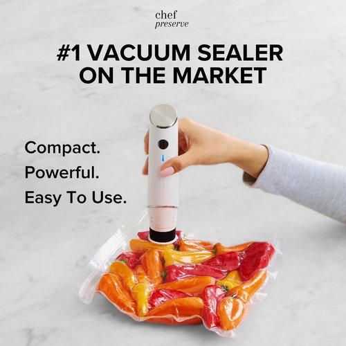 Chef Preserve Vacuum Sealer - Compact Handheld Food Sealer with 3 Glass Containers & 30 Bags