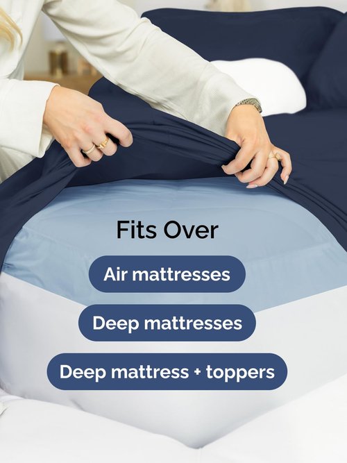 Extra Deep Twin Sheet Set - 4 Piece Breathable and Cooling Sheets - Hotel Luxury Bedding for Women, Men, Kids & Teens - Easy Secure Fit - Soft, Wrinkle Free and Comfy - Extra Deep Pockets - Navy Blue