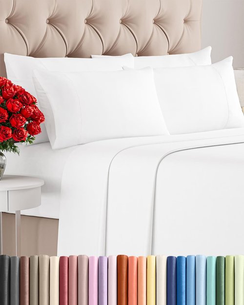 Queen 6 Piece Sheet Set - Comfy Breathable & Cooling - Ultra Soft Hotel Luxury Bedding Set w/ 8-16 Inch Deep Pockets - 1 Flat & 1 Fitted Sheet & 4 Pillowcases - Cozy, Wrinkle Free & Easy Care - White