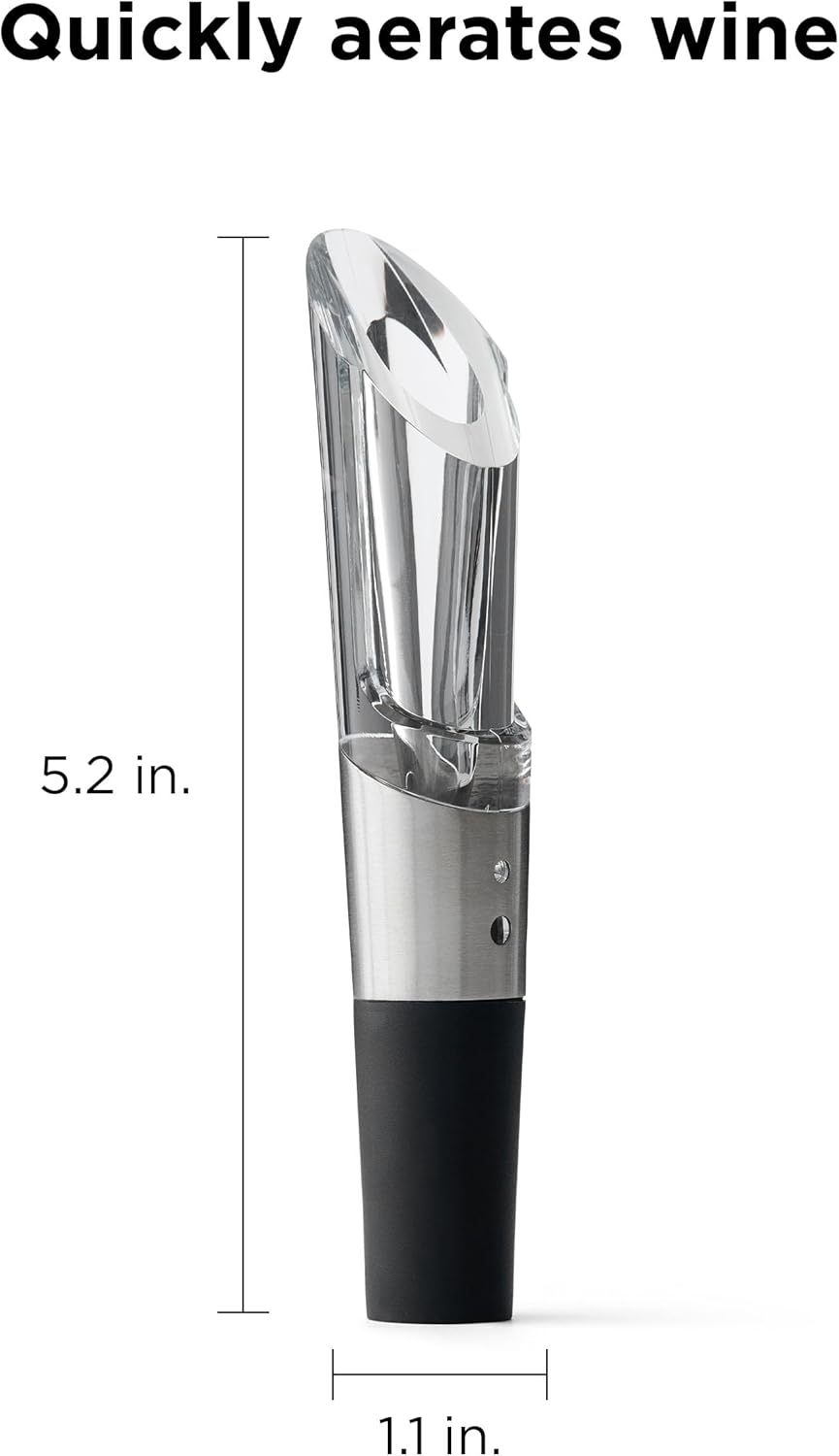 Rabbit W6127 Wine Aerator and Pourer, Clear and Stainless Steel Design, Easy to Use for Enhancing Wine Flavor and Smooth Pouring