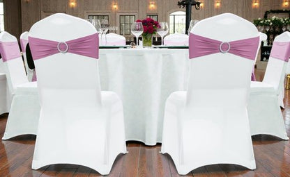 MDS Premium Stretch Chair Sashes - Pack of 25 Elastic Covers with Buckle Slider | Dusty Pink for Weddings & Events